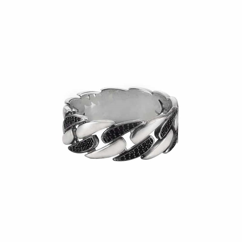 Bague Homme Argent Chaine Moderne Sertie Zirconium Noir