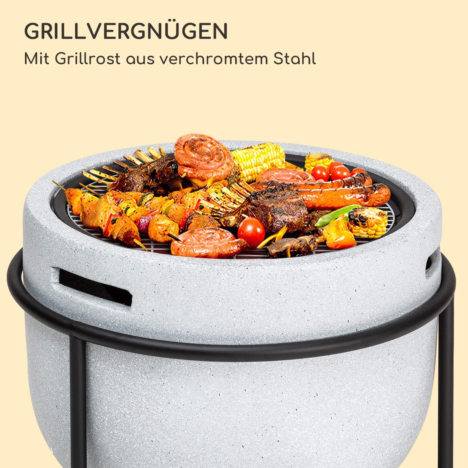 Blumfeldt Feuerschale, Tragbare Feuerstelle Outdoor, Feuerschalen für den Garten, Terrasse & Camping, Feuerschale mit Grillrost & Holzlagerfach, Sichere Stahlschale, Feuerstelle 52 x 46 x 52 cm