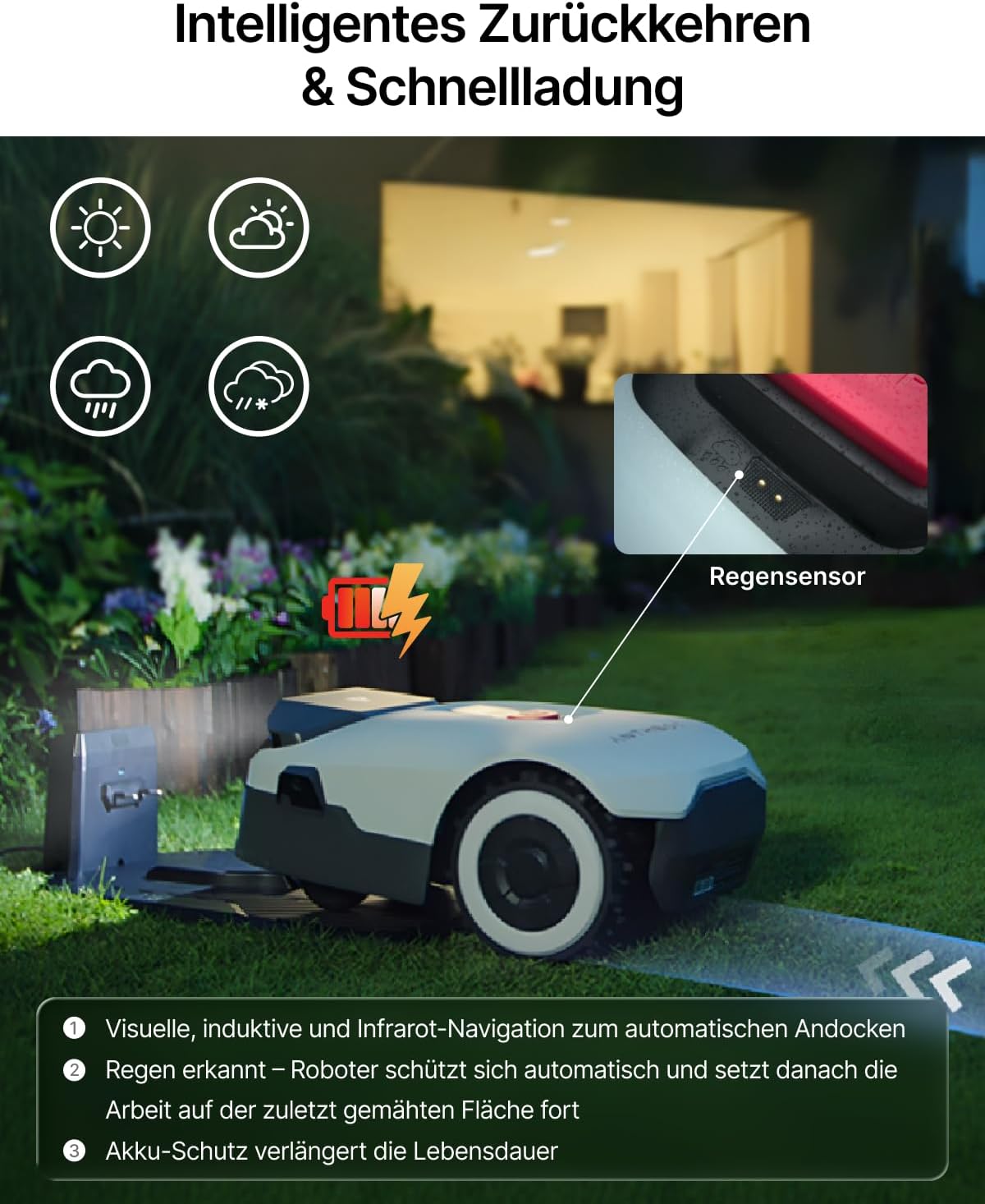 ANTHBOT Genie 600 Mähroboter mit Einfacher Garage, Ohne Begrenzungskabel, RTK & 4-Kamera-Vision, KI-Hinderniserkennung, Präzise Navigation, Smarte App-Steuerung, Max. 900 m²