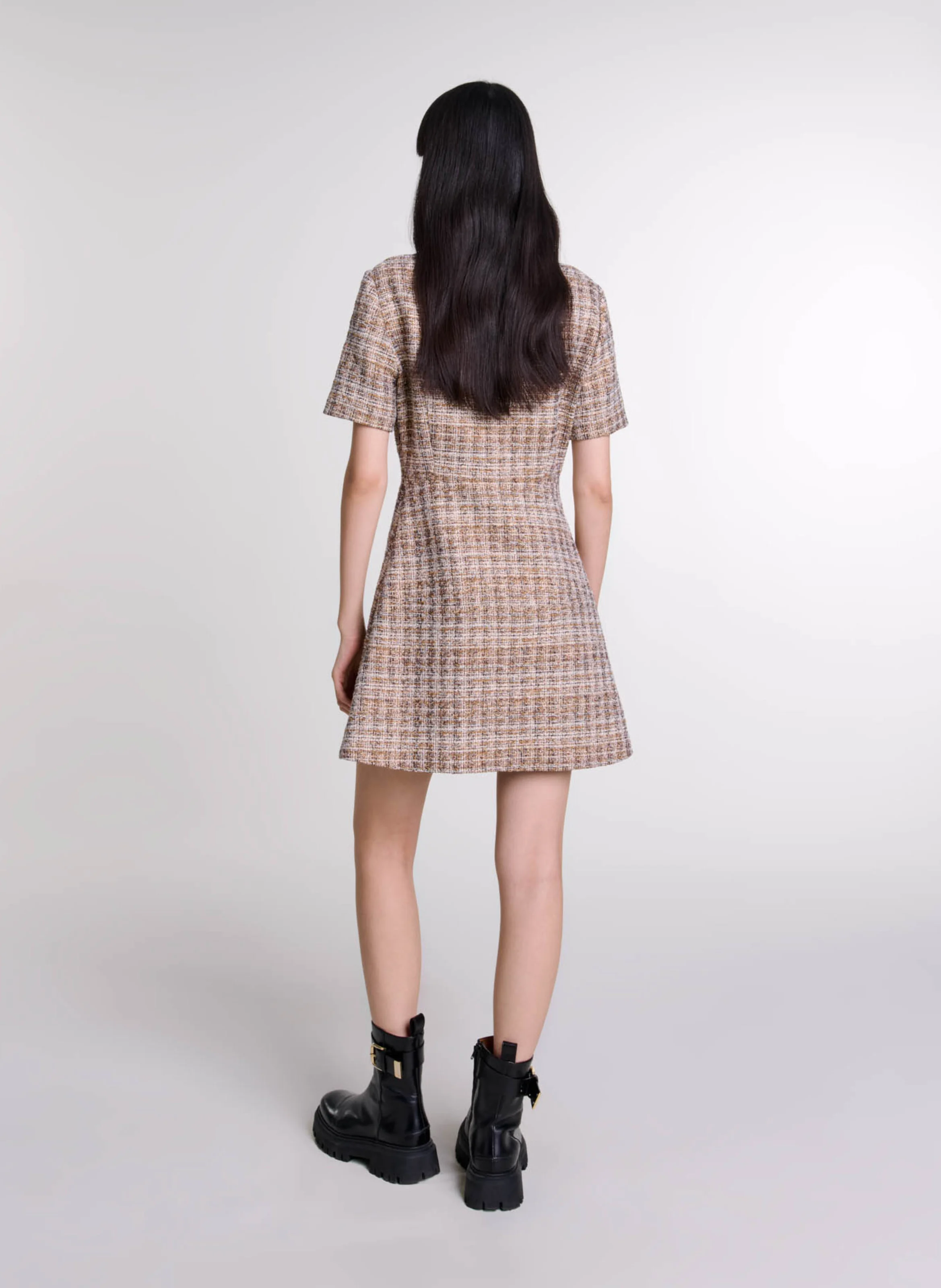 Robe évasée col rond | Marron