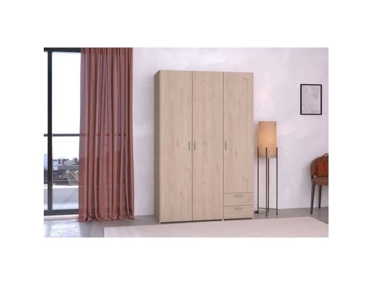 PARISOT - Armoire varia - décor chene et blanc - 3 portes - 2 tiroirs