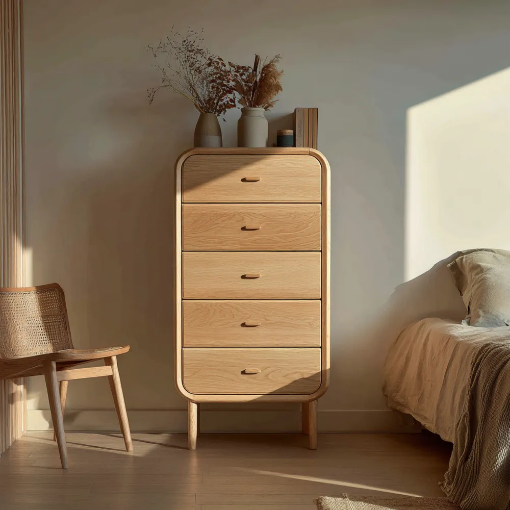 Kommode Massivholz 90x40x135 cm – Hellbraun – Skandinavisches Design