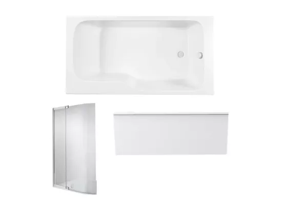 Pack baignoire bain douche 160 x 85 JACOB DELAFON Malice version droite + tablier en niche + pare bain