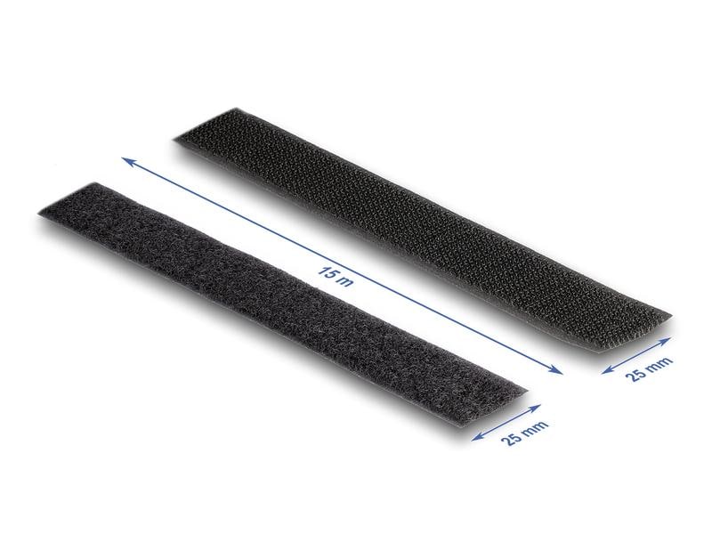 Delock Klettband 15m x 25mm Strapazierfähig Schwarz Delock Strapazierfähiges Klettband mit Haft- und Flauschband L 15 m x B 25 mm schwarz