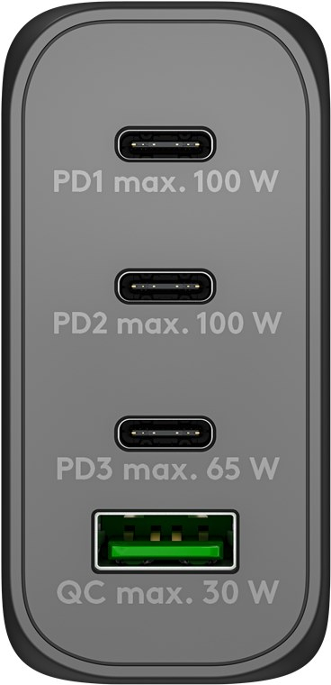 (100W) USB A / 3x USB C GaN Ladegerät Netzteil Power Delivery 3.0 / Quick Charge (65555) - Schwarz