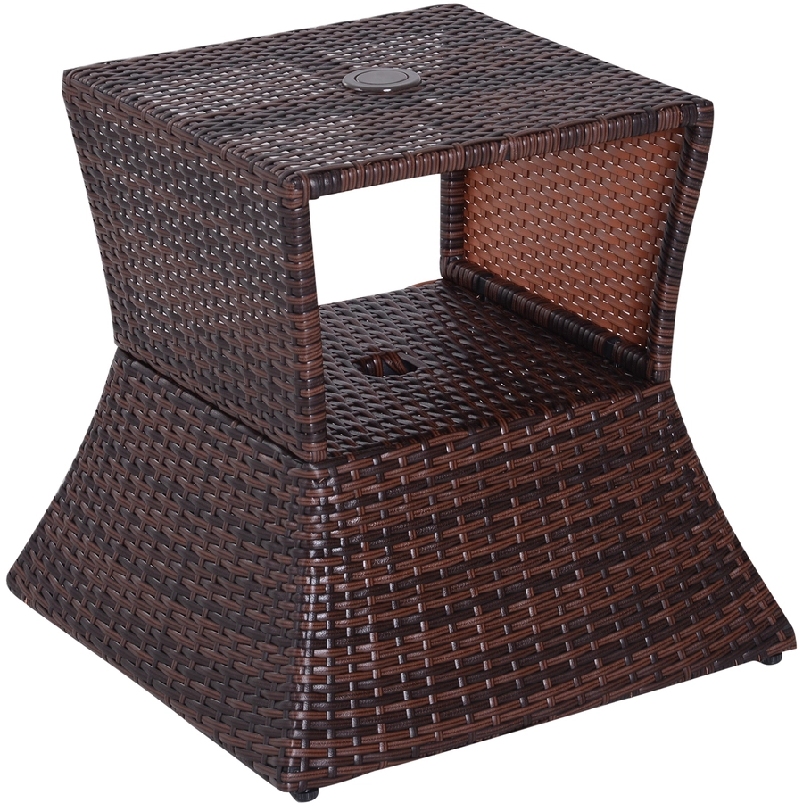 Outsunny Rattan-Gartentisch mit Sonnenschirm-Halterung braun