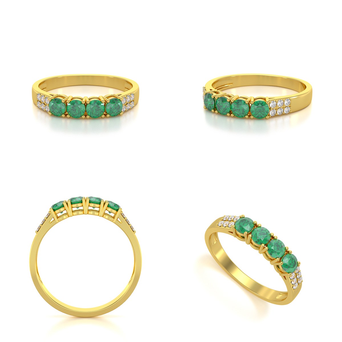 Bague ADEN Or 585 Jaune Emeraude et diamants 2.382grs