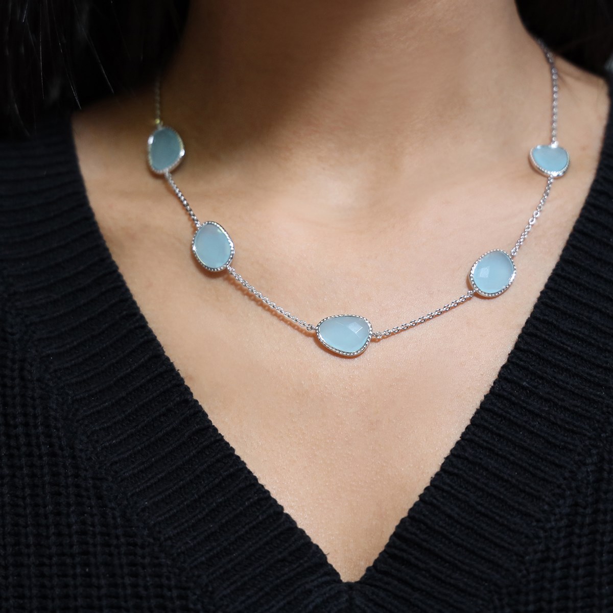 Collier Argent Victoria Cristal Vert Eau