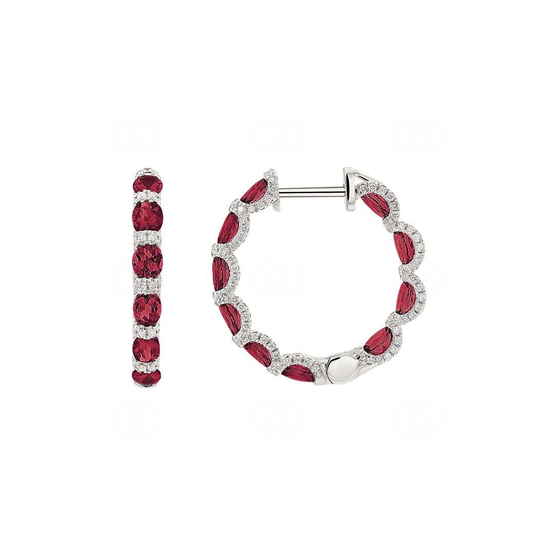 Kreolen 750/18 K Weissgold mit Rubinen & Diamanten 0.67 ct H/si
