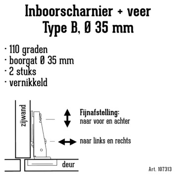 HANDSON Inboorscharnier met veer Type B (half opliggend) 35 mm - 2 stuks