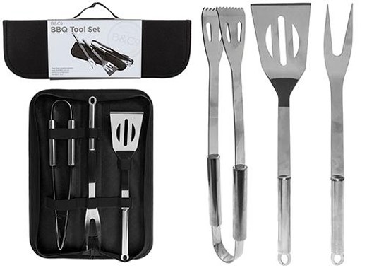 BBQ Grill TOOL SET 3x mit Etui 3 PC aus Edelstahl
