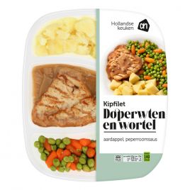 Albert Heijn Kipfilet pepersaus met wortel en doperwten (voor uw eigen risico, geen restitutie mogelijk)