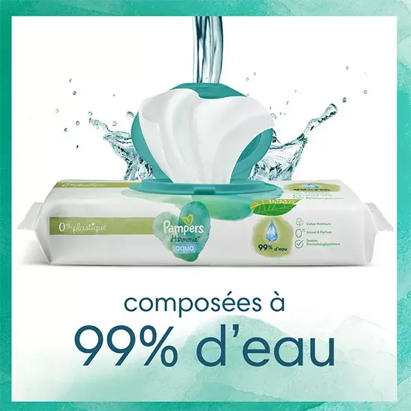 Pampers Harmonie Aqua 0% Plastique Lingettes pour Bébé 48 unités