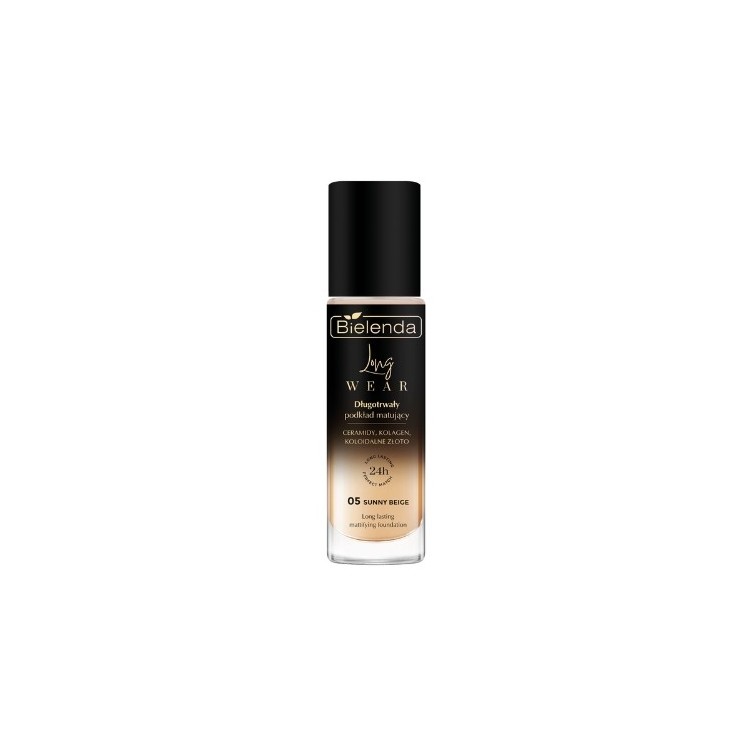 Bielenda LONG WEAR Langanhaltende mattierende Grundierung 05 Sunny Beige Ceramide + Kollagen + kolloidales Gold 30 ml
