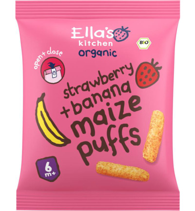Ella’S Kitchen Maize Puffs Aardbei/Banaan 6+ Maanden Bio (20 gr)