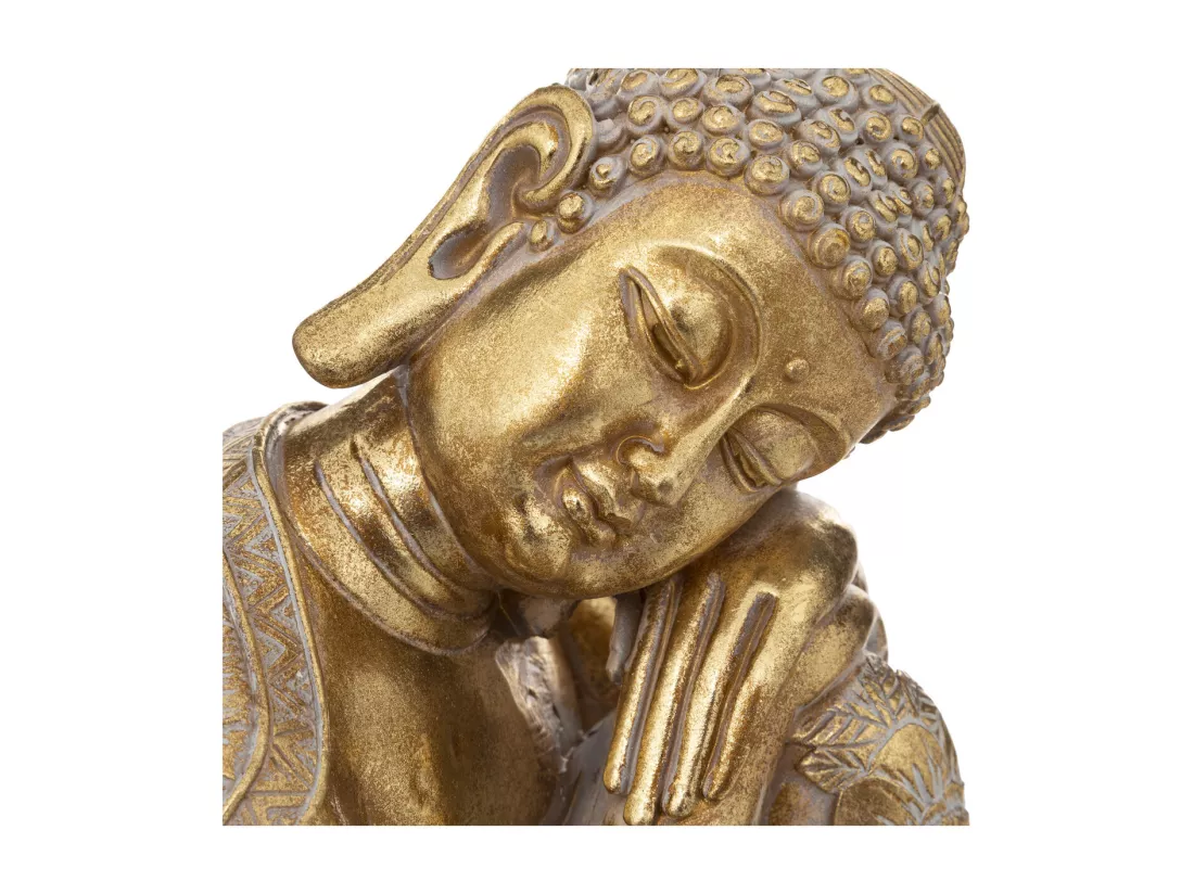 Statue décorative Bouddha en résine Dorée motifs en relief H 23 cm