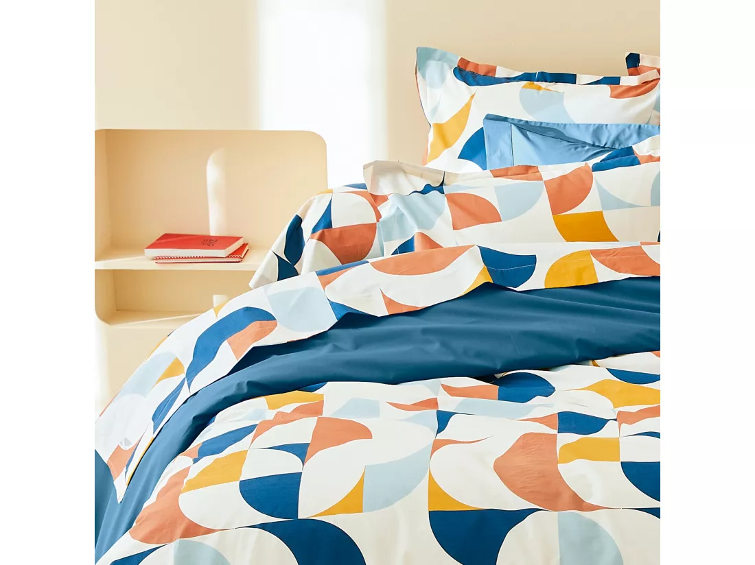 Taie de traversin 140x43 cm percale de coton MODULO bleu cobalt