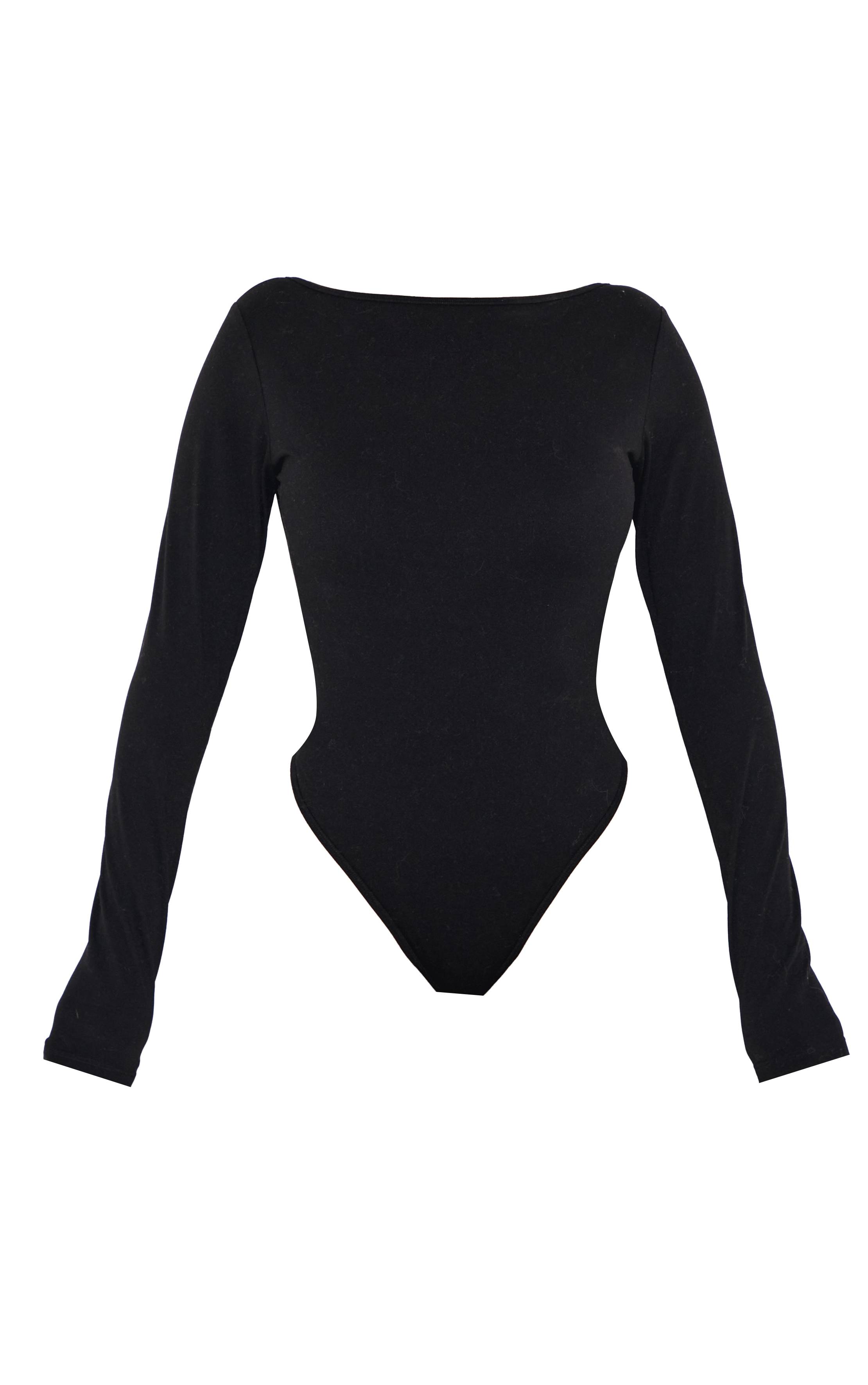 Noir Body Sculptant Shape Col Bateau Manches Longues Avec Soutien-gorge Intégré