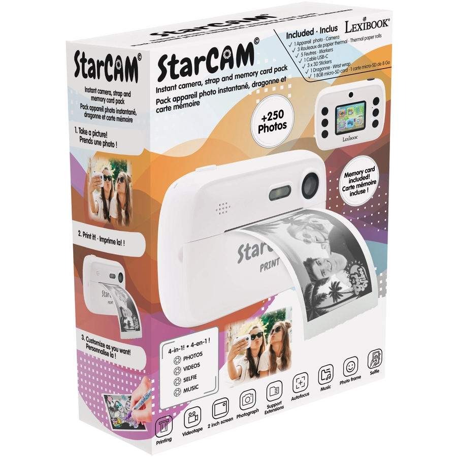 LEXIBOOK Starcam Sofortdruckkamera mit Selfi-Funktion und Thermopapier
