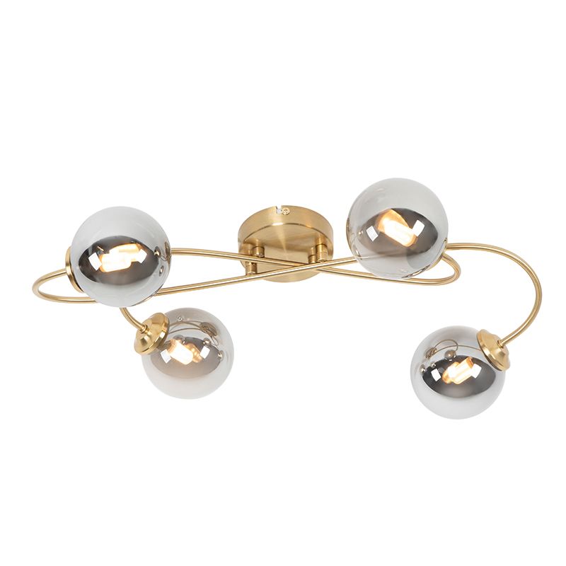 Moderne plafondlamp goud 4-lichts met smoke glas - Athens
