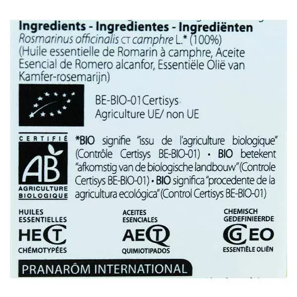 Óleo Essencial de Alecrim e Cânfora Orgânico Pranarom 10ml