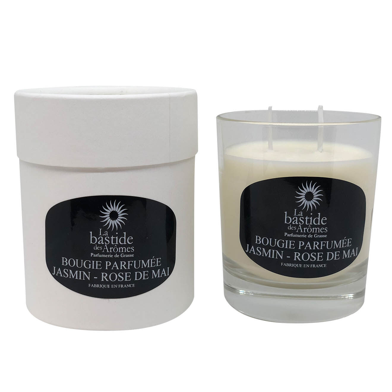 La Bastide des Arômes Bougie parfumée Jasmin Rose de Mai - 2 mèches 60h