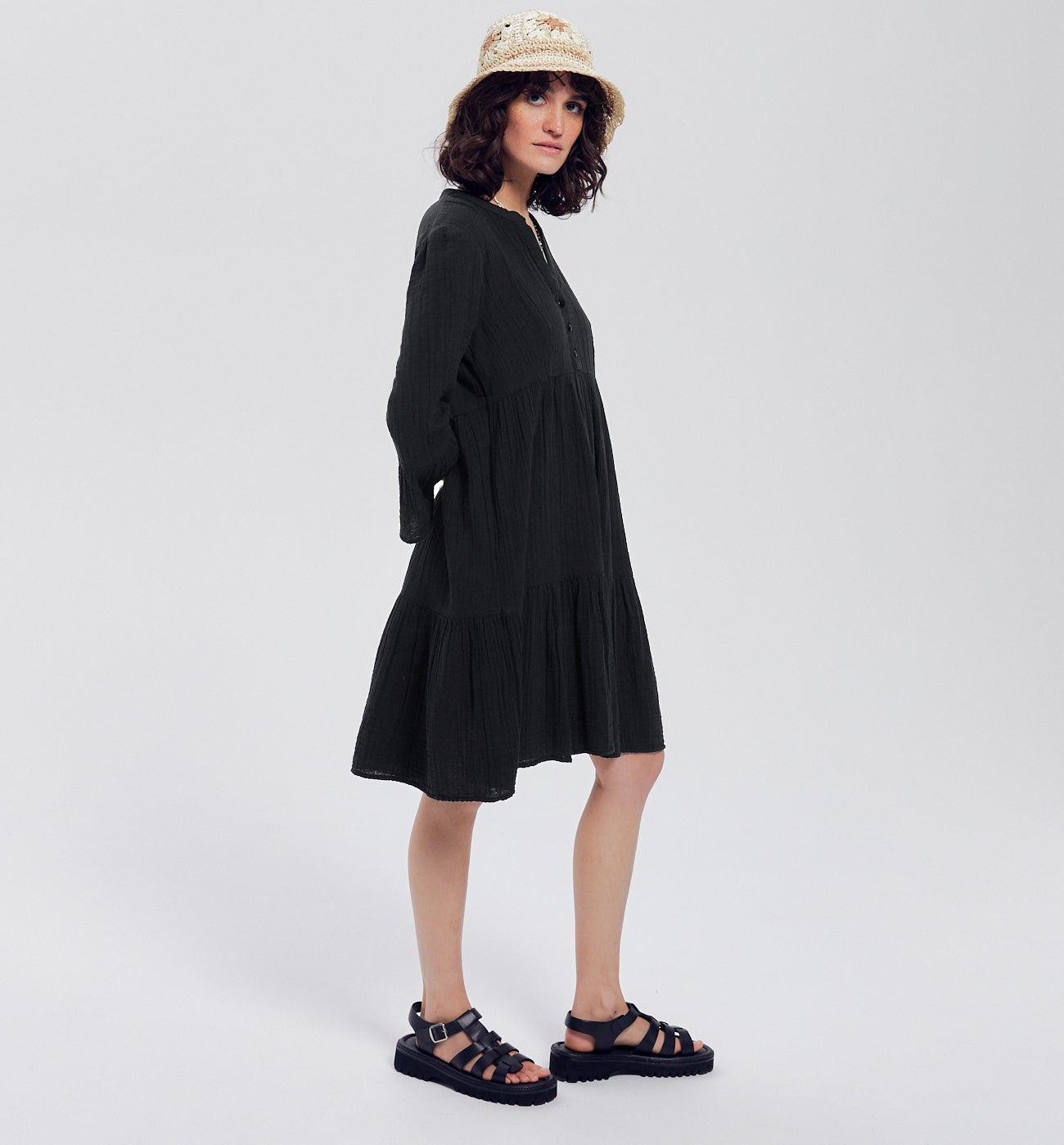 Robe THELMA en gaze de coton - Noir