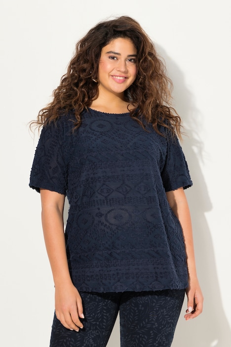 T-Shirt, gemustert, Overized, Rundhals, Halbarm