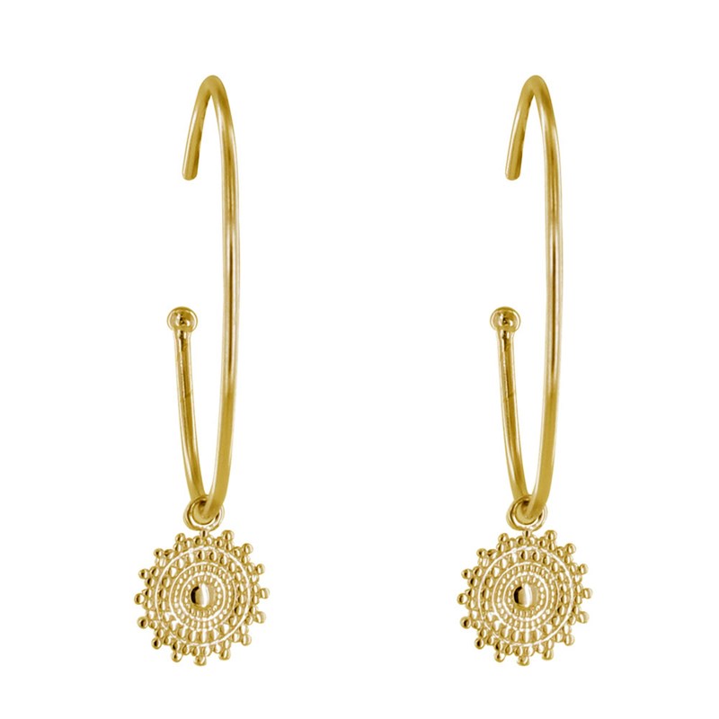 Boucles d'Oreilles Plaqué Or Demi Créoles et Soleil