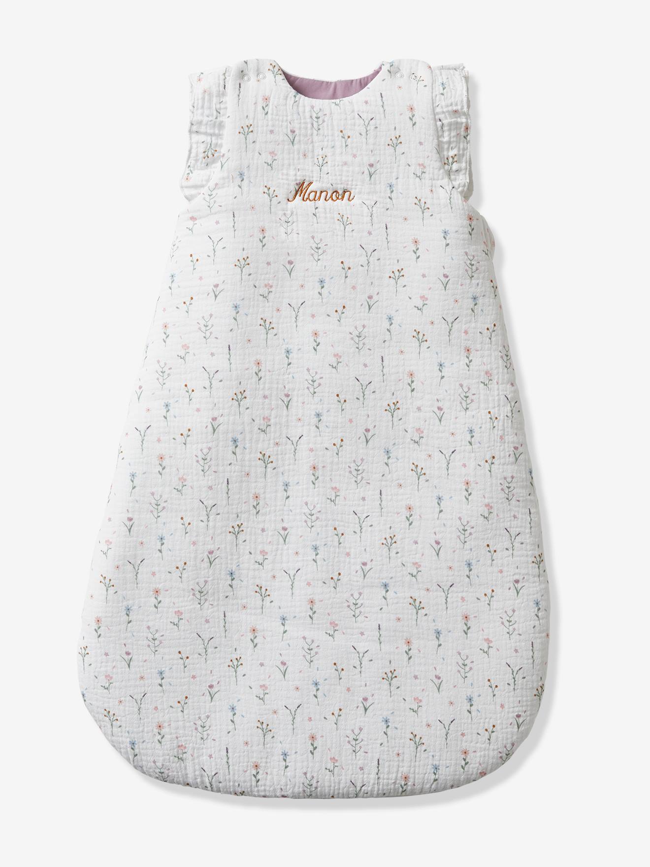 Cardigã sem mangas Sweet Provence em chiffon de algodão branco claro com estampa.
