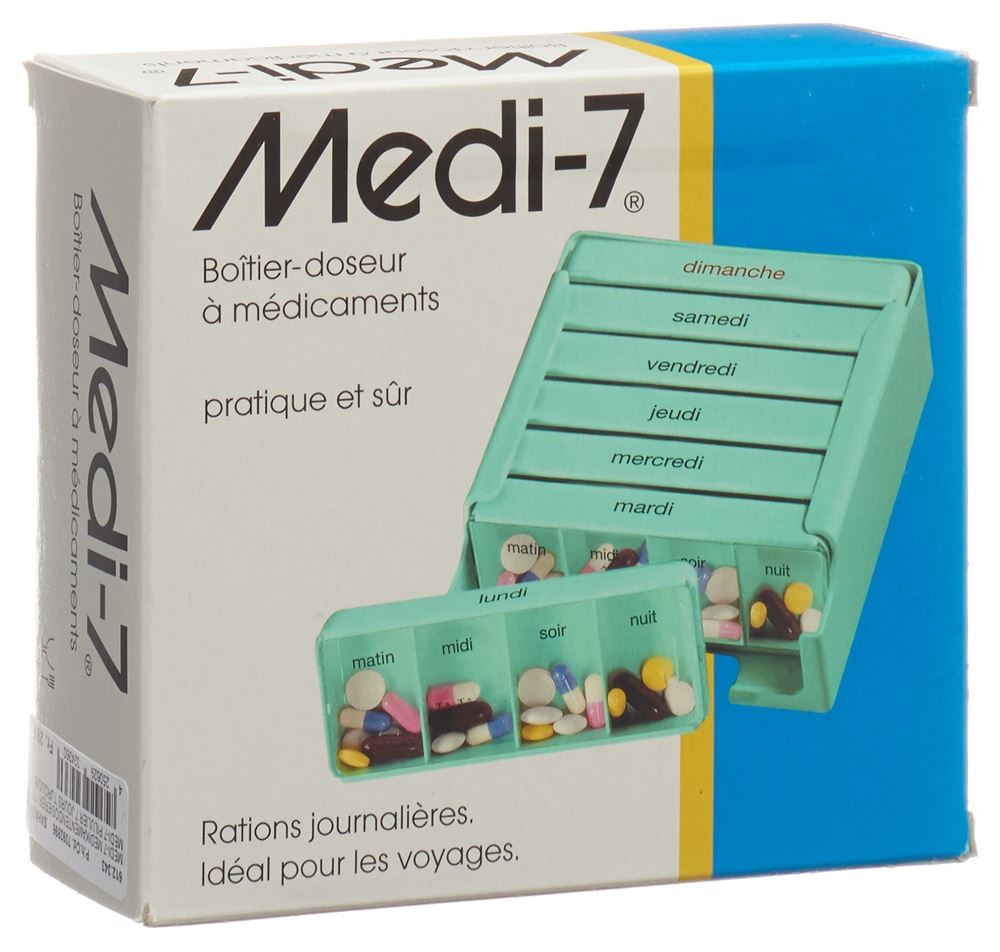SAHAG Medi-7 Medikamentendosierer 7 Tage 4 Fächer pro Tag<br>1 Stück, türkis französisch