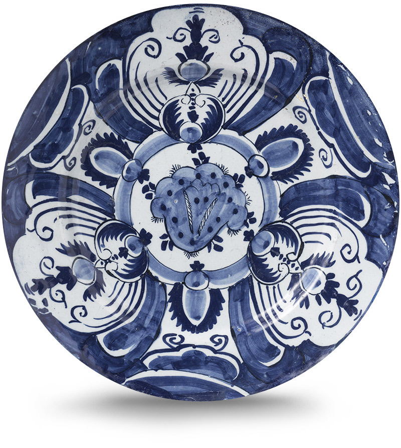 Rond schilderij aluminium Delfts blauwe borden 09
