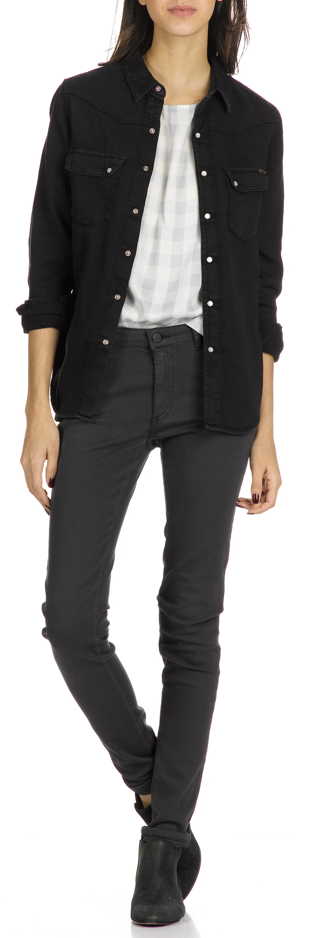 Chemise droite col classique en coton | Noir