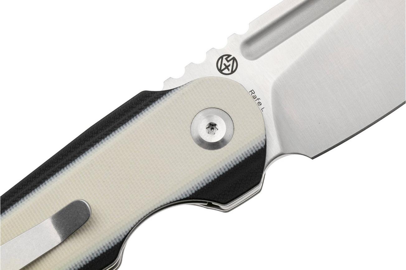 Tenable Knives Rafe L T1048A4 Satin 14C28N, Ivory White Black G10, zakmes, 4T5 design
