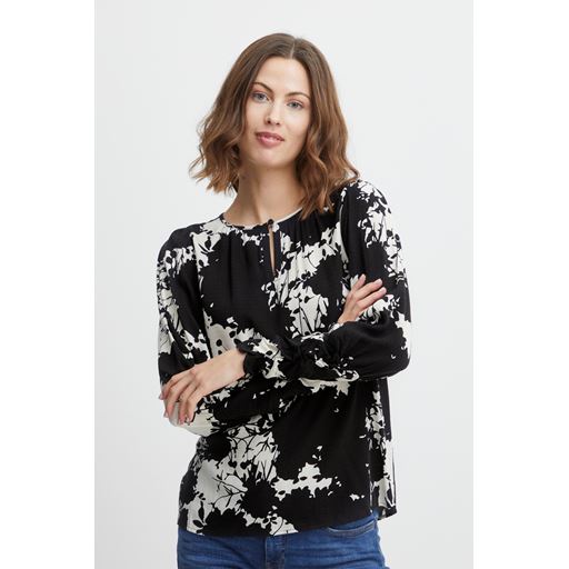 Fransa Blomsterprint Bluse, Black Mix, XXL