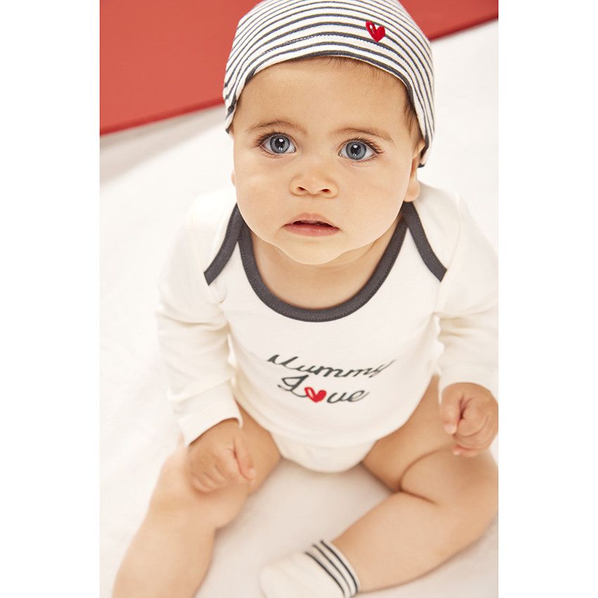 Ensemble 3 pièces imprimé dad & mummy love pour bébé - Ecru