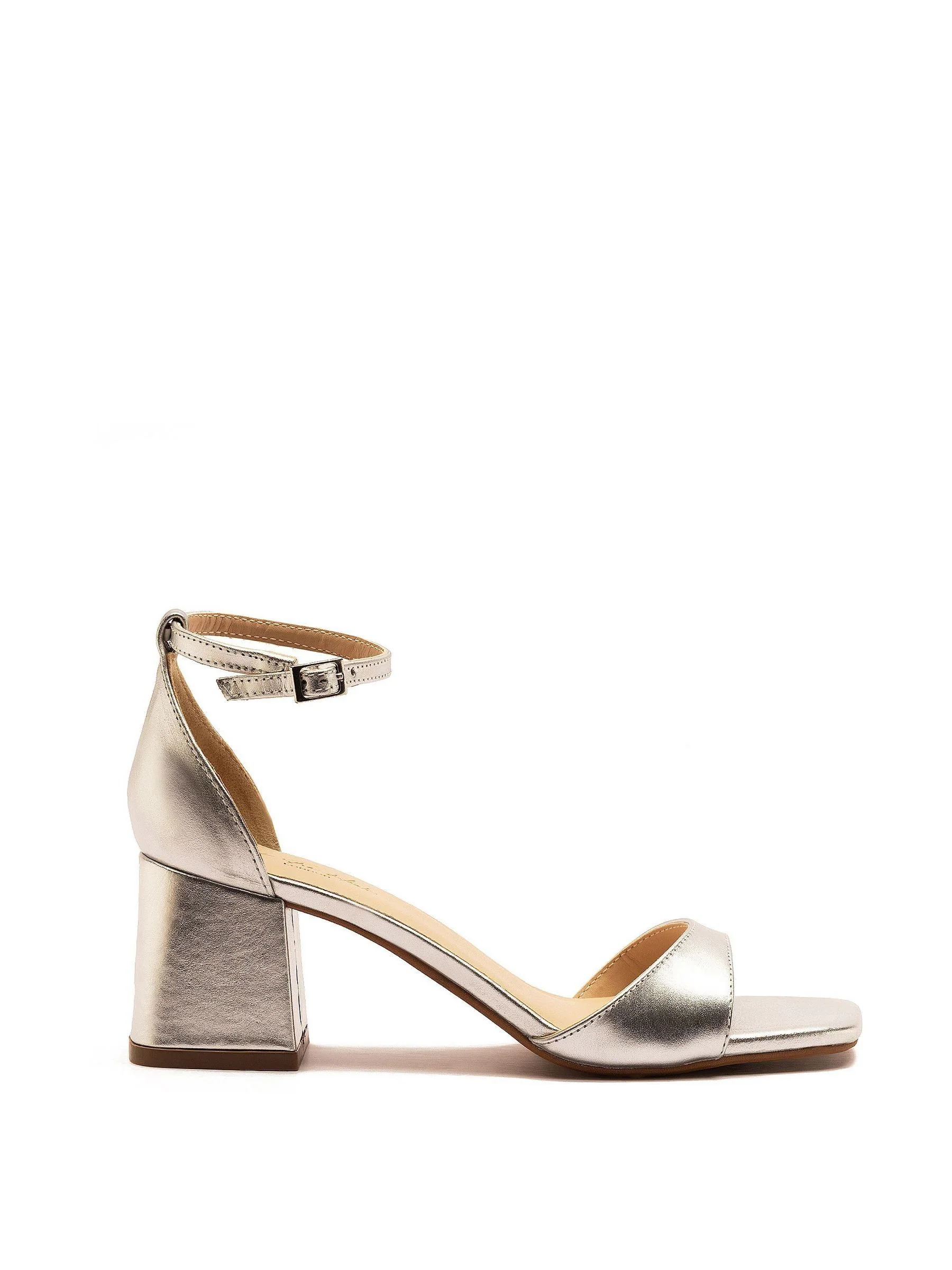 Zilver - Off The Hook Knightsbridge Leather Block Heel Ankle Strap Sandals
