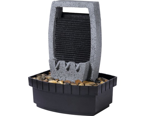 Design binnenfontein met decoratieve stenen, klein, 20,5x16,5x28 cm, kunststeen grijs, inclusief slang en pomp.