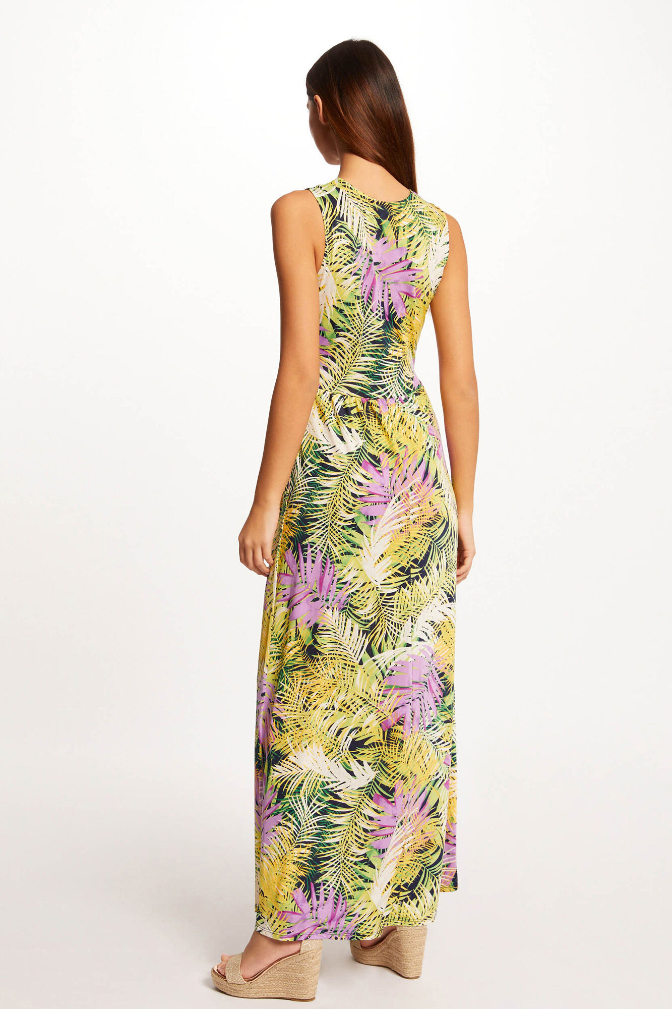Vestido longo reto com estampa floral - Multicolorido