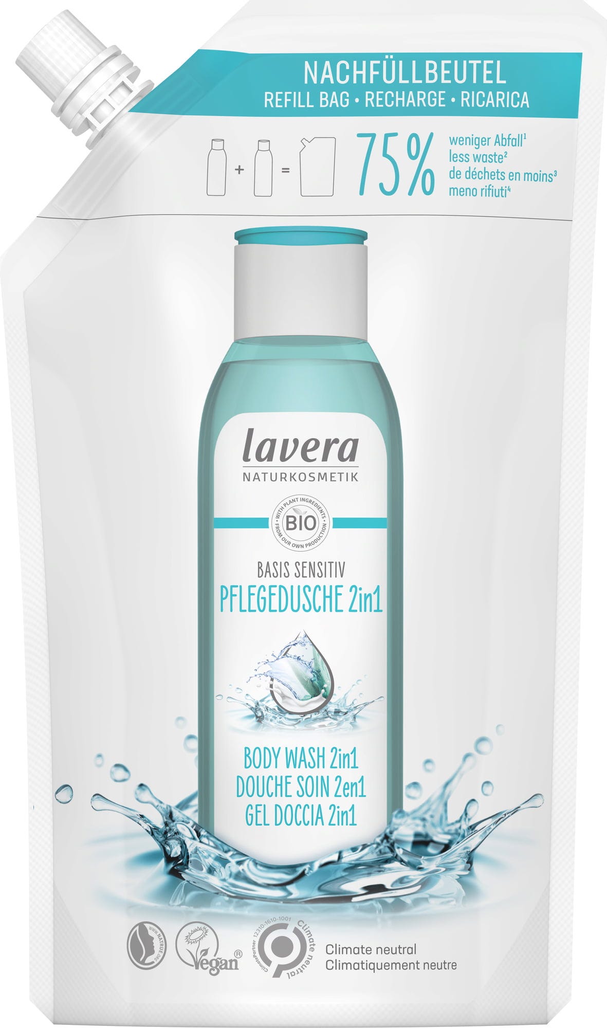 lavera  Basis Sensitiv Pflegedusche 2in1, Nachfüllbeutel, 500 ml