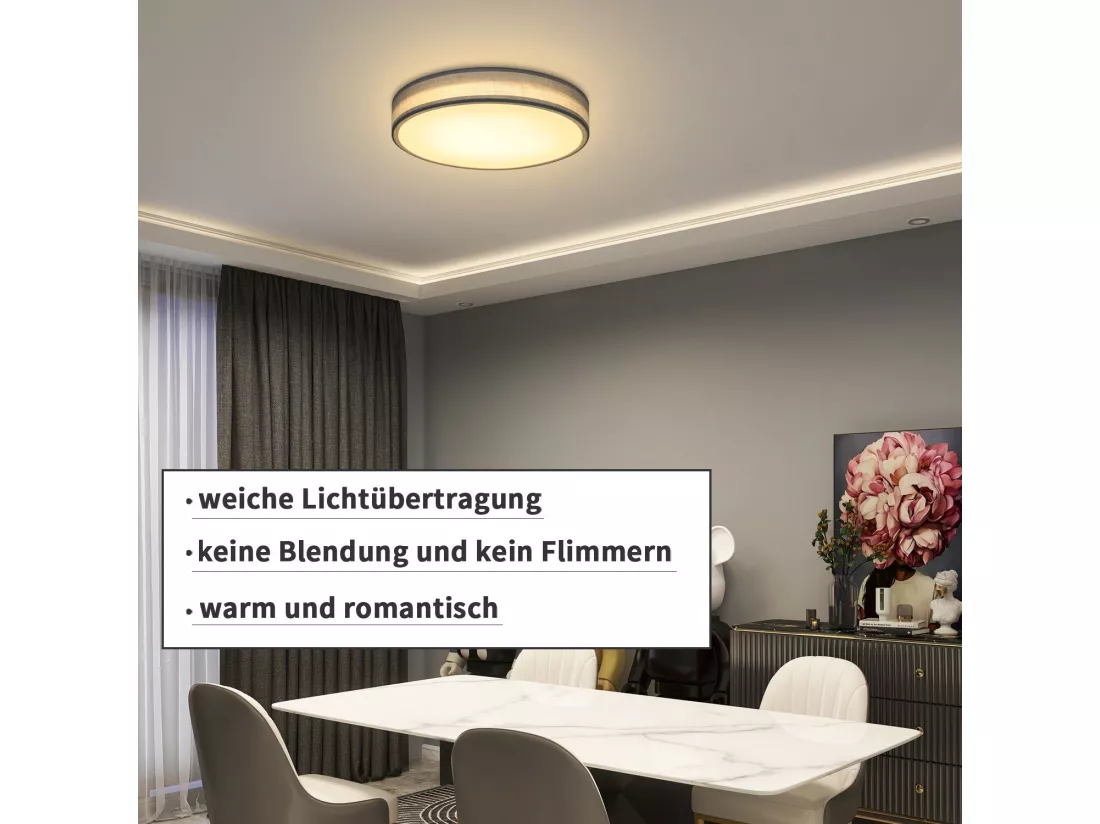NETTLIFE Plafonnier Abat-Jour Rond Tissu Gris Moderne Cuisine Salle de bain Chambre à coucher Hall 30CM 12W
