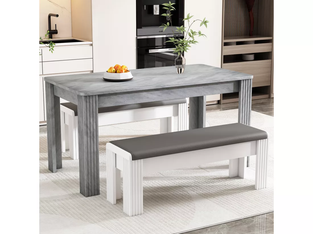 Banc rembourré avec coussin en similicuir - Gris