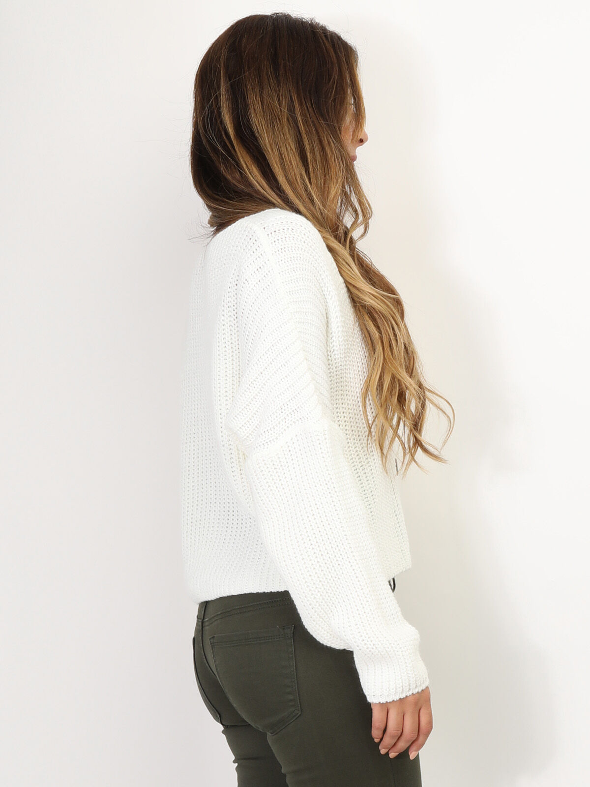 Gilet court en tricot- Blanc