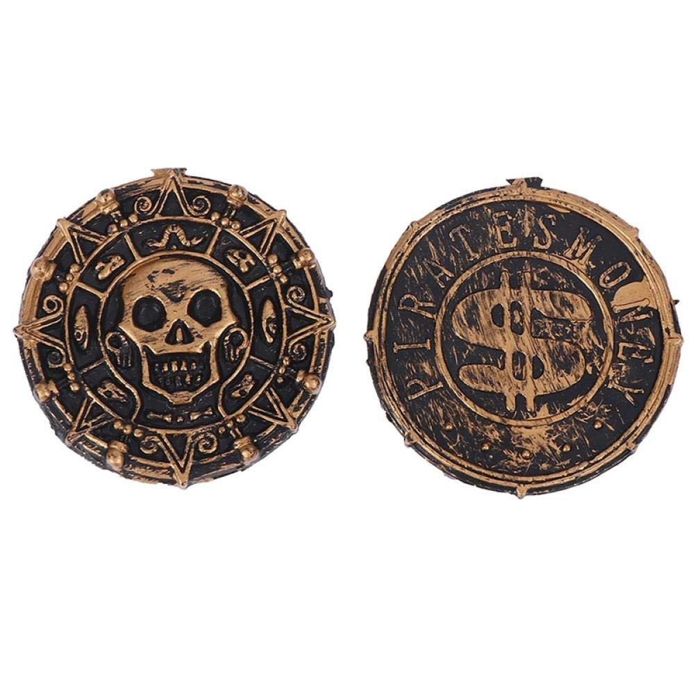 (10er Set) Ø4cm Piraten Münzen Motto Party Spiel Geld Kinder Piratenschatz Dublonen für Fasnacht / Halloween - Bronze