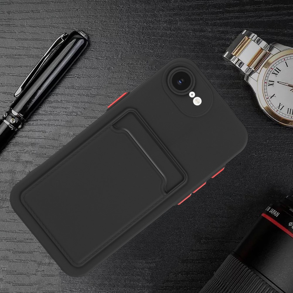 iPhone 16e Gummi Case Hülle mit Kartenfach - Schwarz / Orange