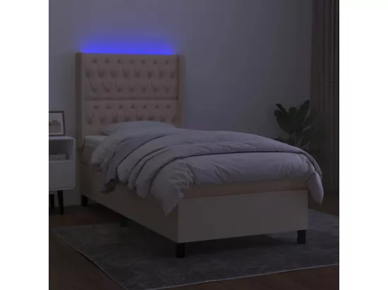 Sommier tapissier avec matelas et LED Crème 90x190 cm Tissu