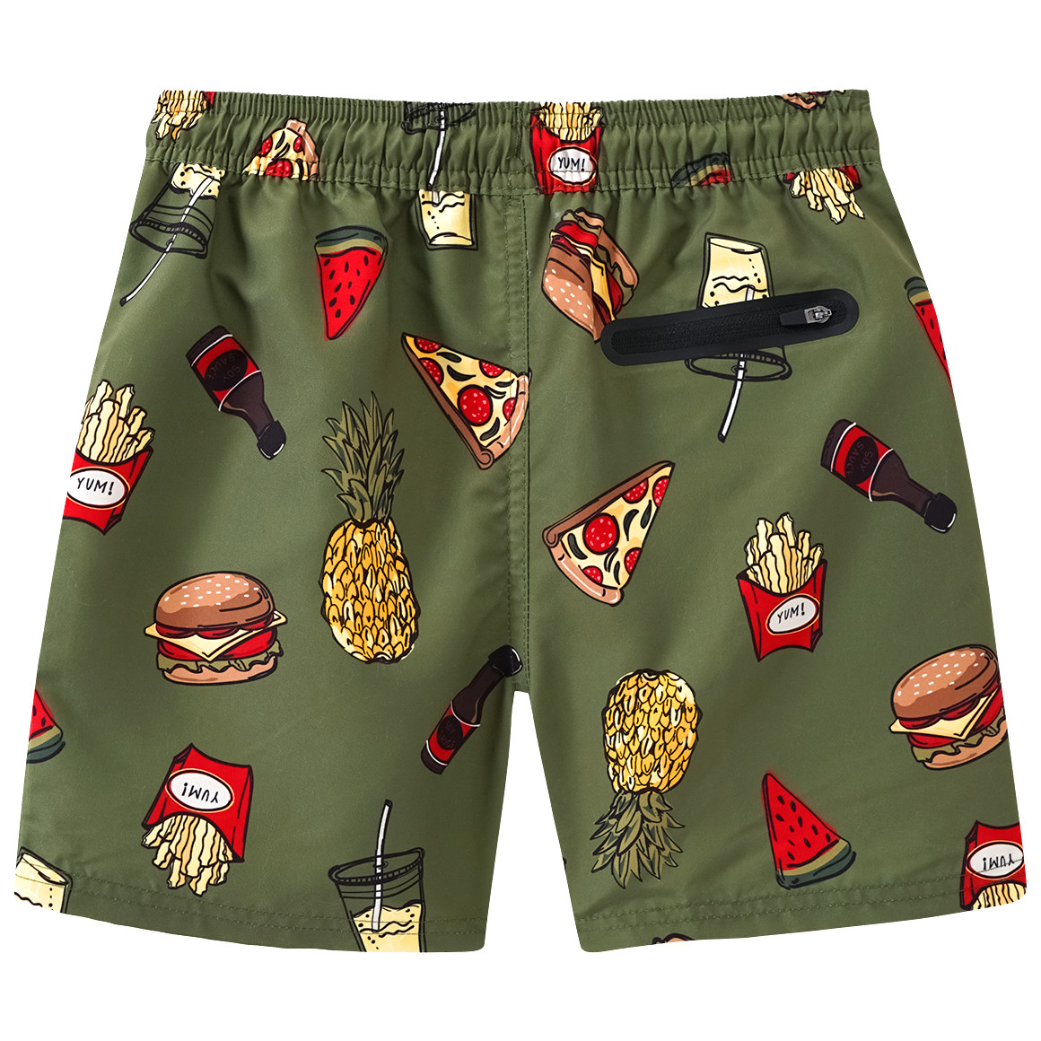 Yigga Jungen Badeshorts mit Fastfood-Motiven dunkeloliv