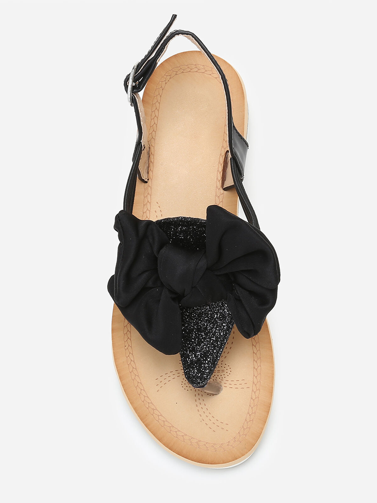 Nu-pieds à paillettes et noeud en tissu- Noir