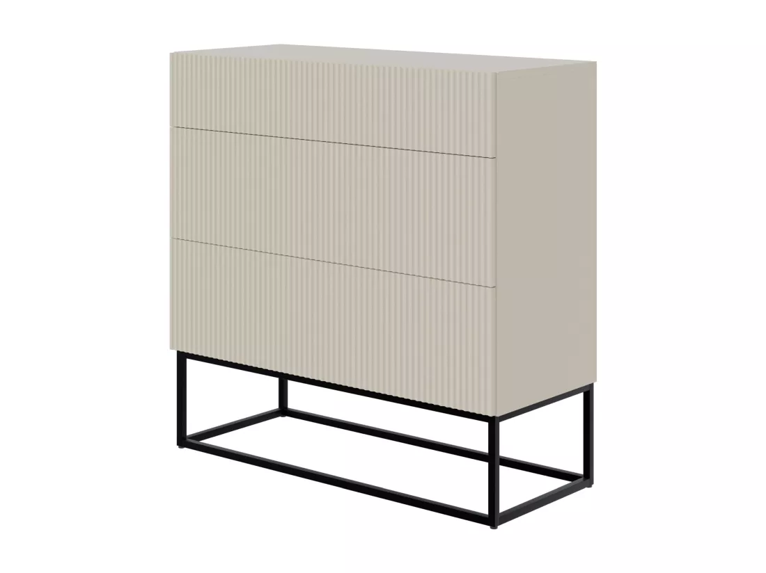 Commode à trois tiroirs - 90 cm - grège avec pieds noirs - VELDIO