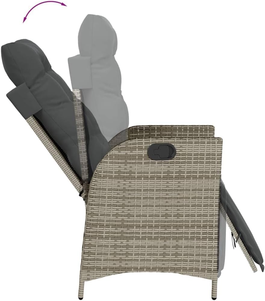 5-teiliges Garten-Essgruppe Grau 90x90 cm aus wetterfestem Poly Rattan mit Akazienholztisch und verstellbaren Sesseln Modernes Design für Balkon Terrasse Garten